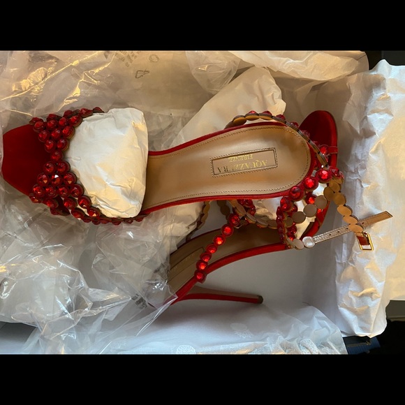 Red Aquazzura Tequila Sandals 105MM - Picture 5 of 8